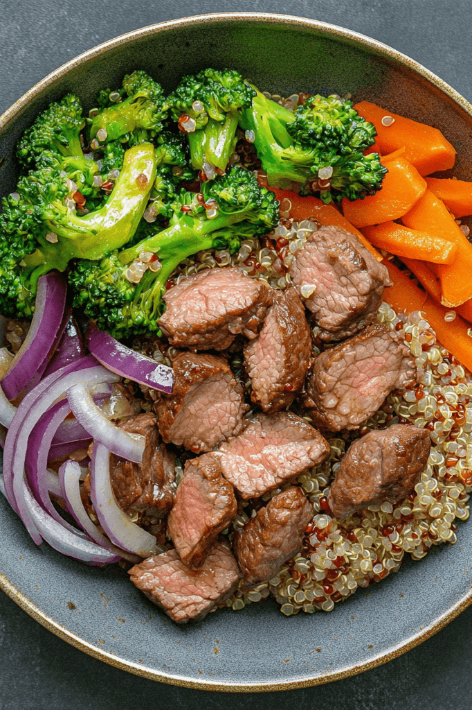 Говядина с соте из овощей и киноа